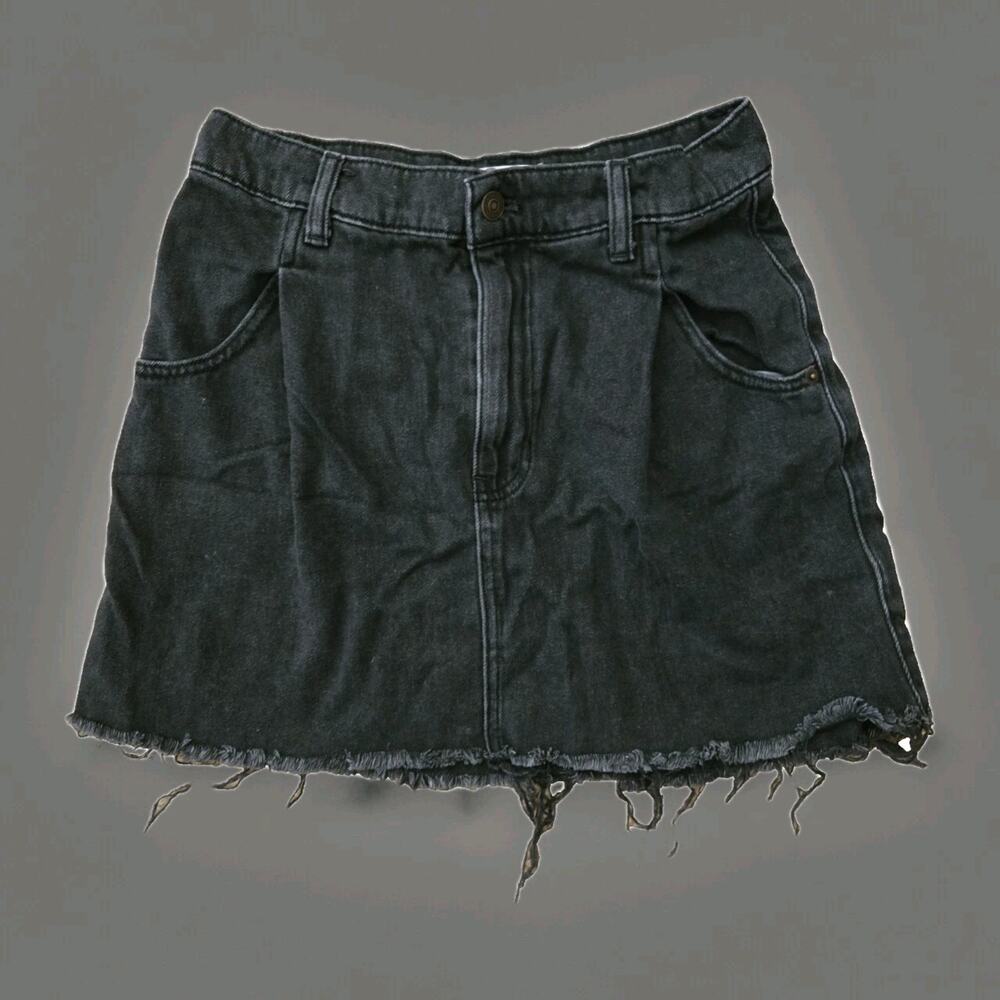 Free People Faded Black Denim Cut Off Button Fly Brea‎ Skirt 28